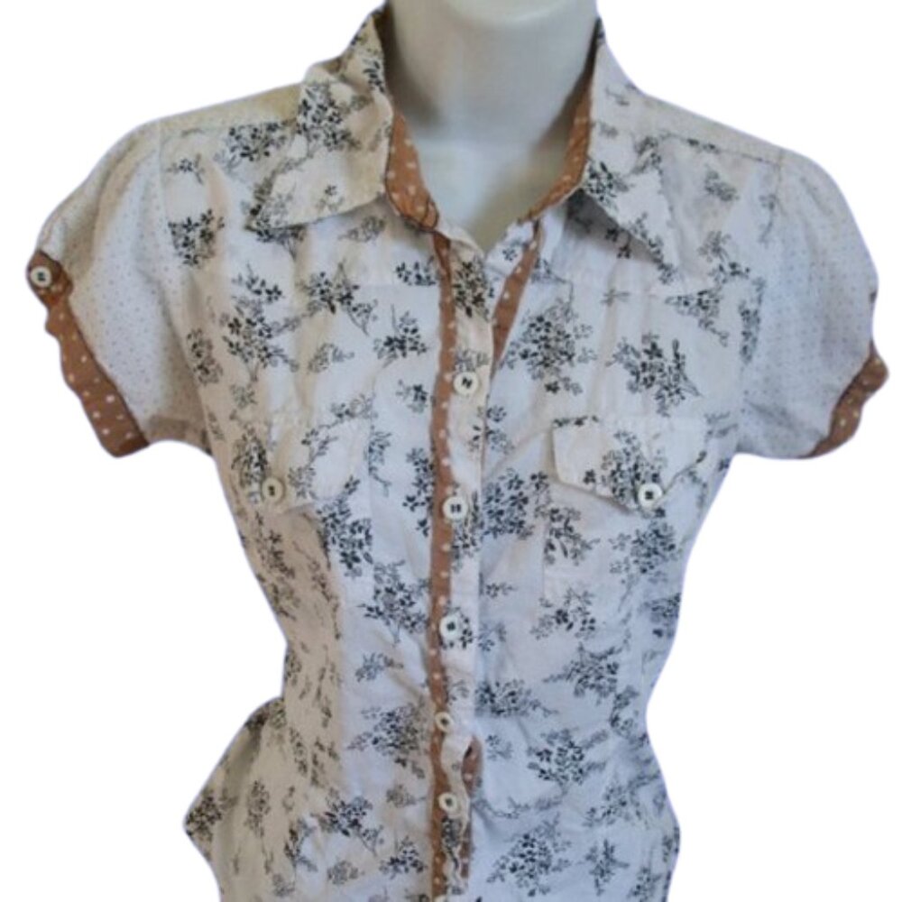 Twik Simon Mixed Media White Cotton Shirt Small